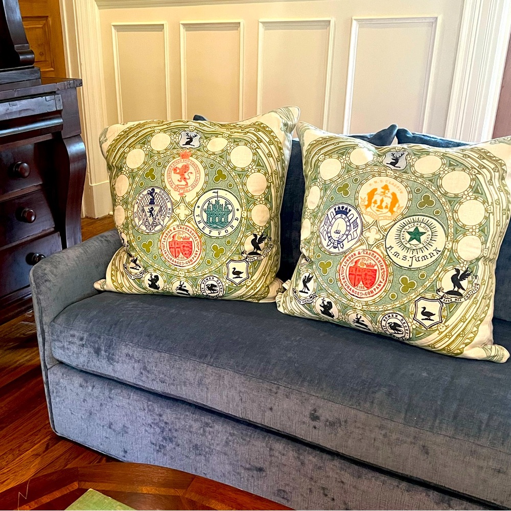Pair of English Coat of Arms Pillow Covers